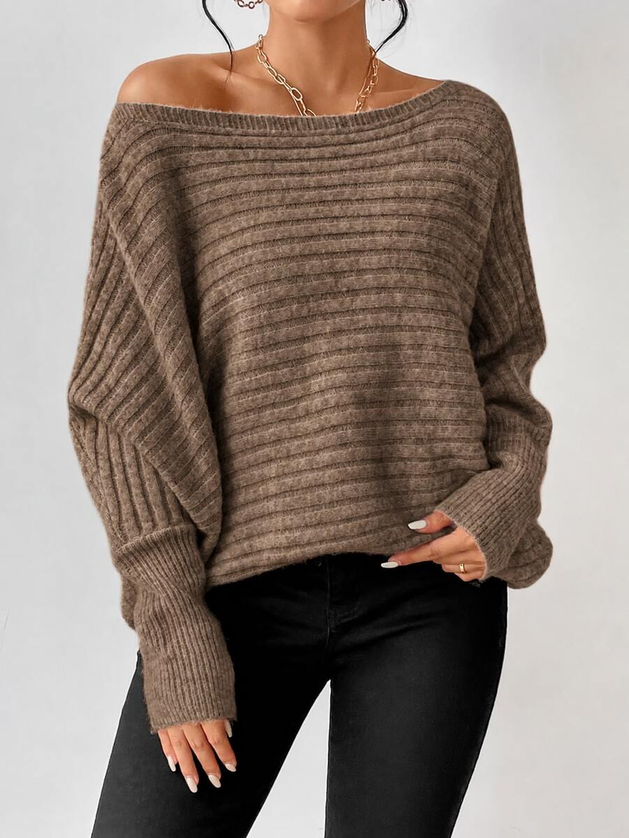 Boat Neck Batwing Sleeve Sweater - Taupe - photo 8