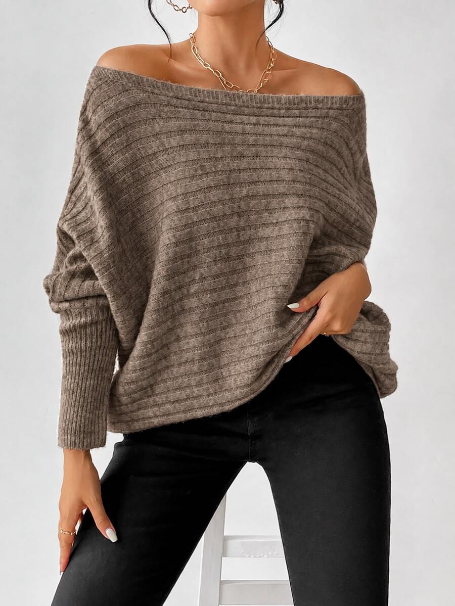 Boat Neck Batwing Sleeve Sweater - Taupe - photo 3