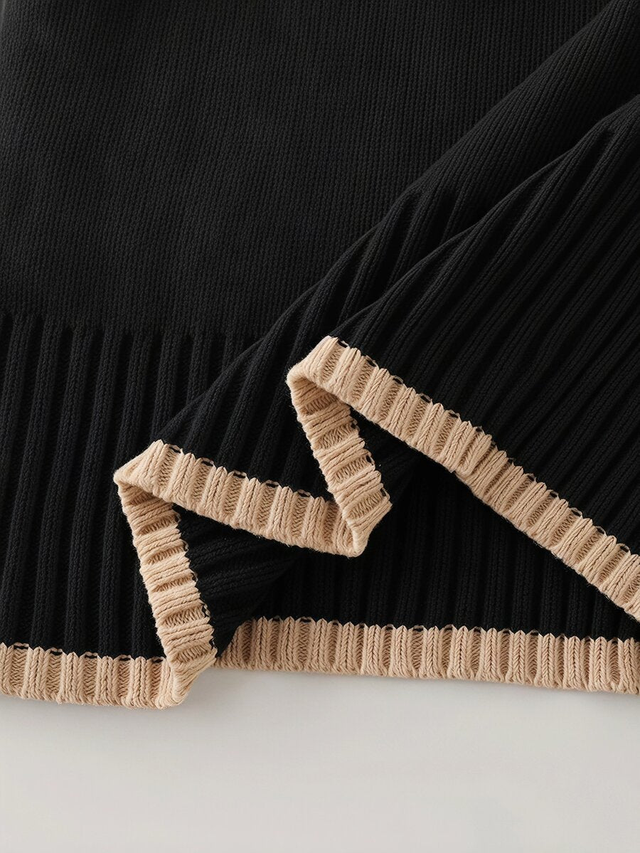 Women's Turtleneck Sweater Long Sleeve Rib Knit Slim Fit - Black and Beige - photo 6