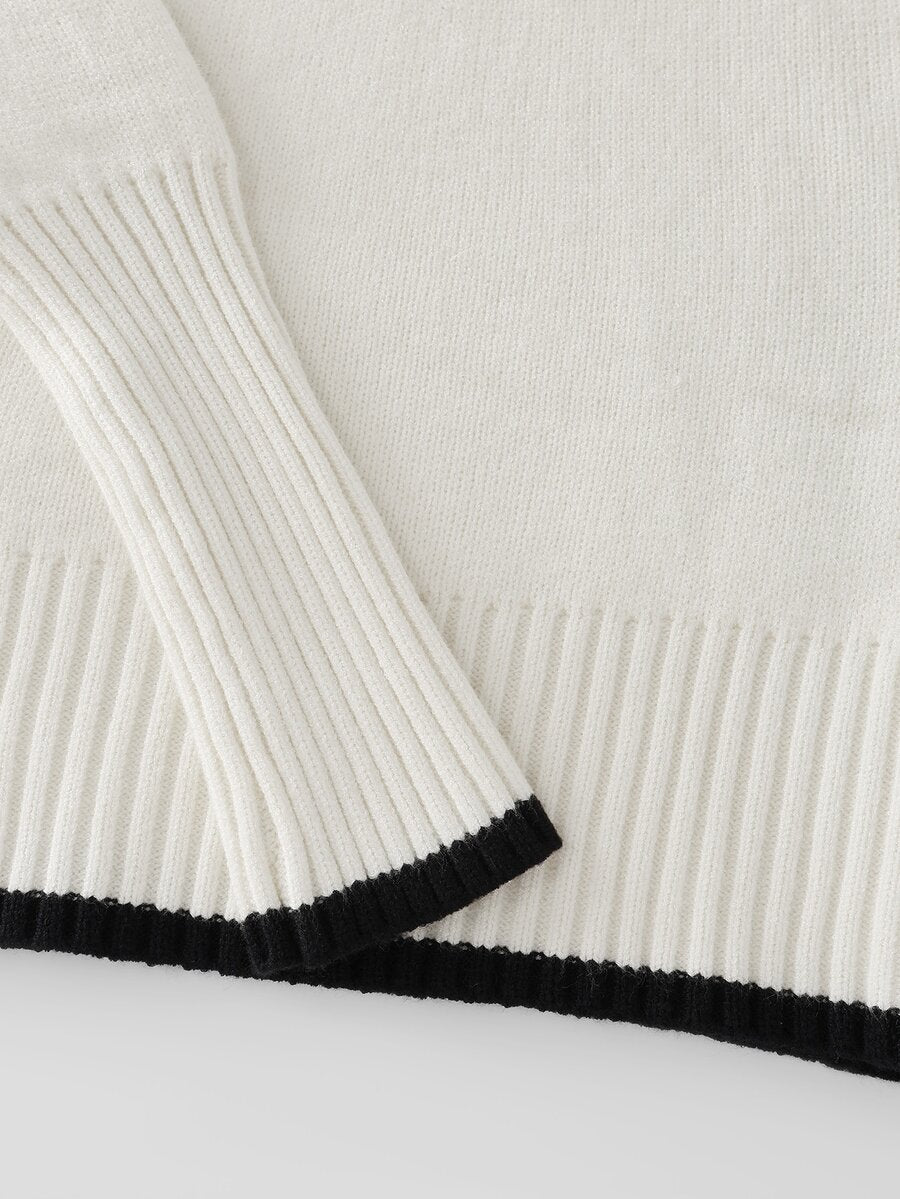Women's Turtleneck Sweater Long Sleeve Rib Knit Slim Fit - White and Black - photo 5