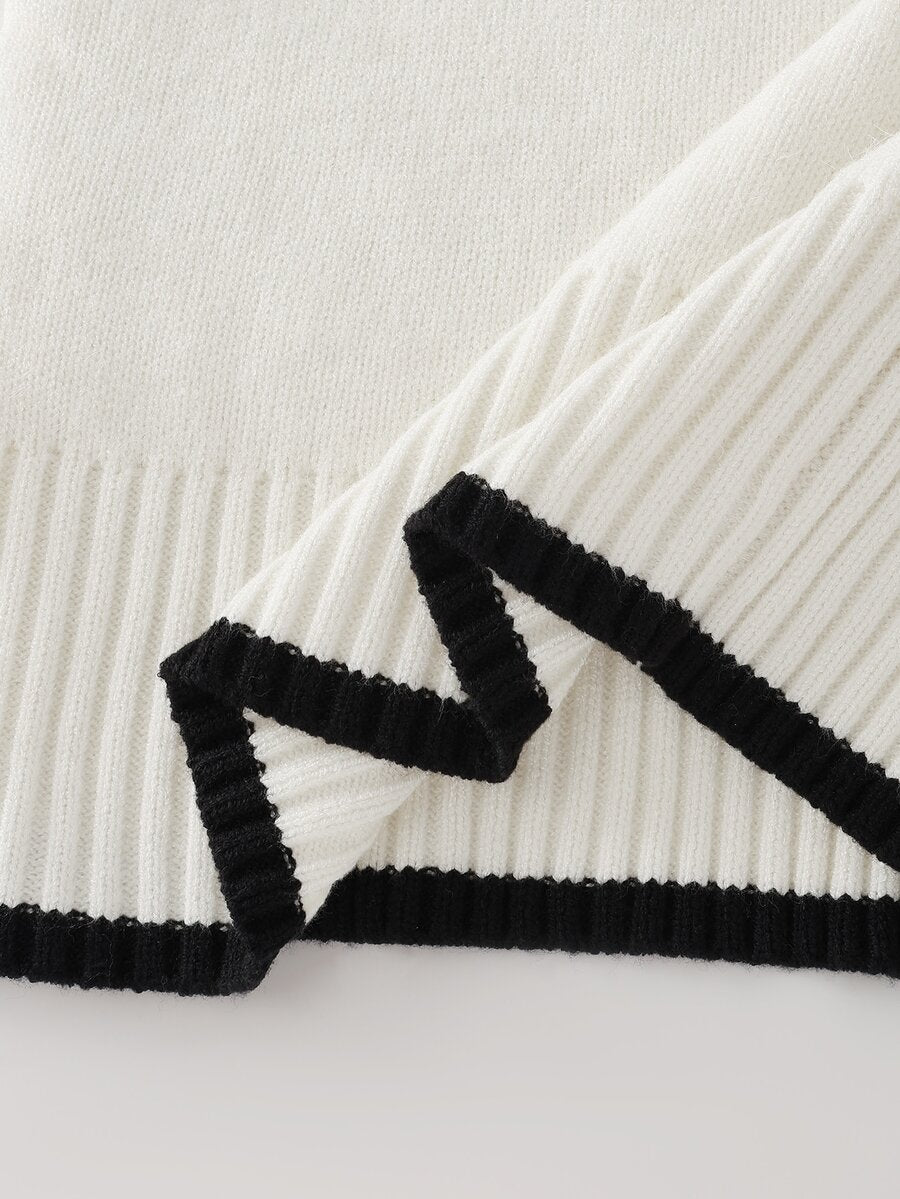 Women's Turtleneck Sweater Long Sleeve Rib Knit Slim Fit - White and Black - photo 8
