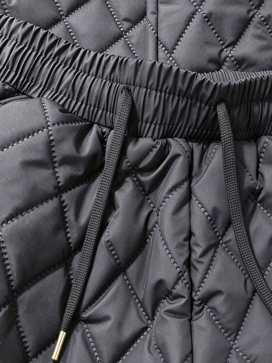 Women's Quilted Lined Pants Elastic Waist Straight Leg - Gray - photo 3