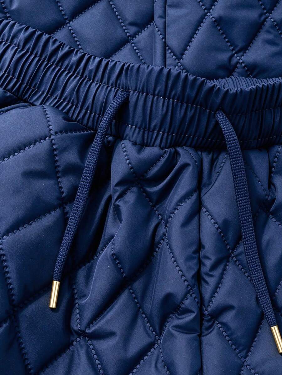 Women's Quilted Lined Pants Elastic Waist Straight Leg - Navy - photo 3