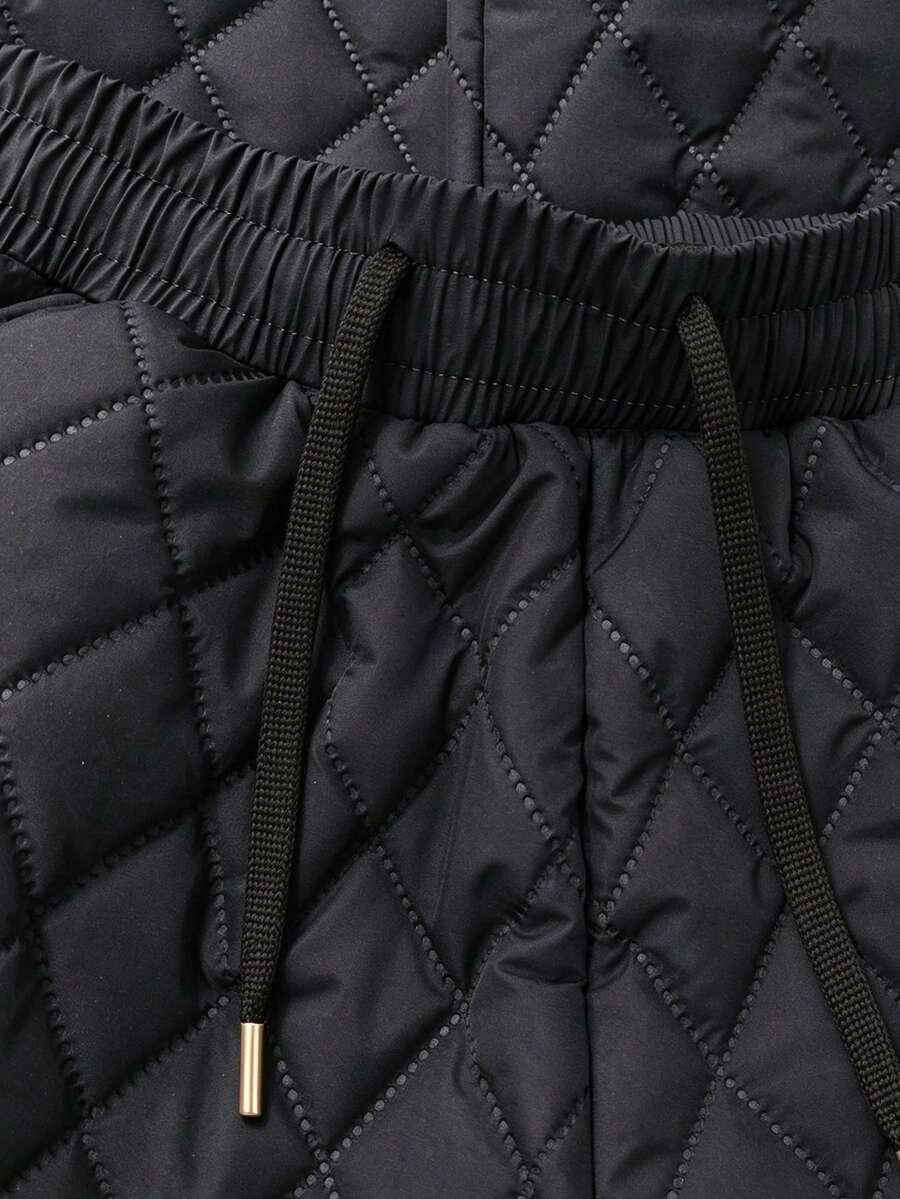Women's Quilted Lined Pants Elastic Waist Straight Leg - Black - photo 5
