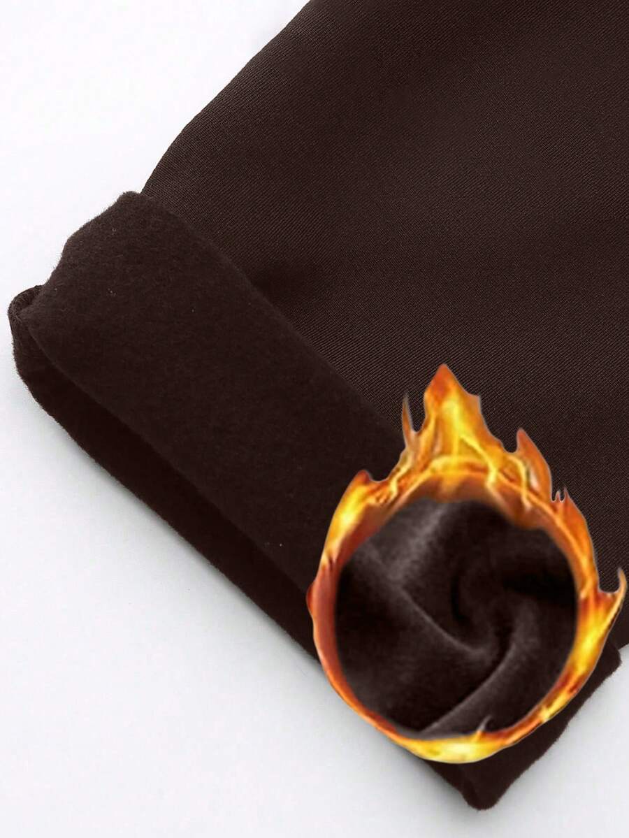 High Waist Fleece Lined Leggings With Pockets - Brown - photo 5