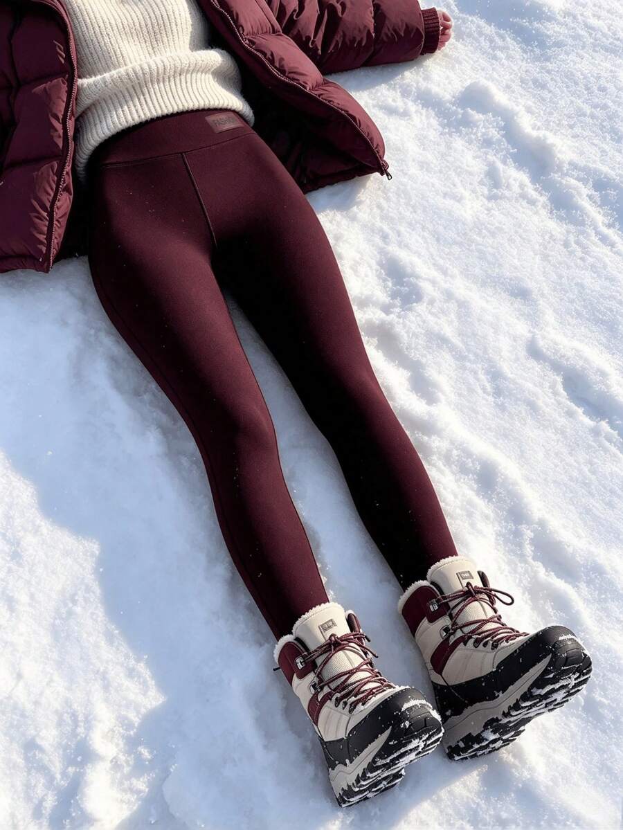 Fleece Lined Leggings for Women - Burgundy 2 - photo 2