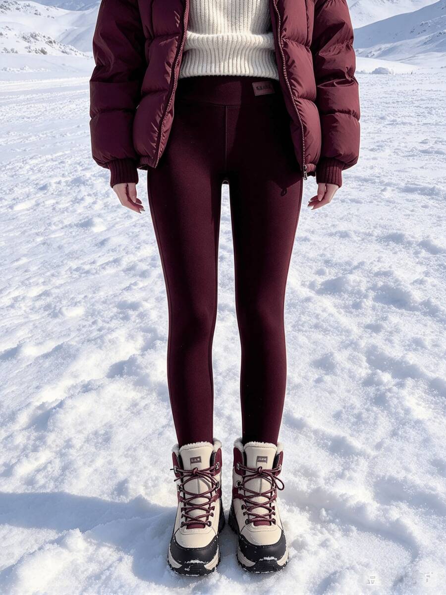 Fleece Lined Leggings for Women - Burgundy 2 - photo 3