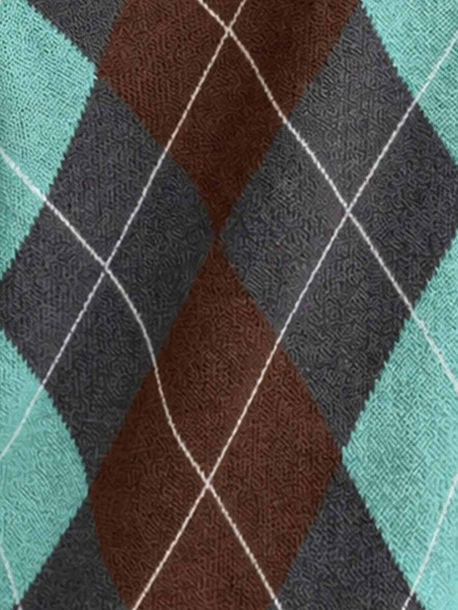 Off Shoulder Sweater Long Sleeve Pullover - Brown and Turquoise - photo 7