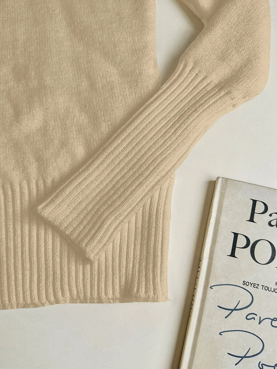 Women's Turtleneck Sweater Long Sleeve Rib Knit Slim Fit - Beige - photo 5