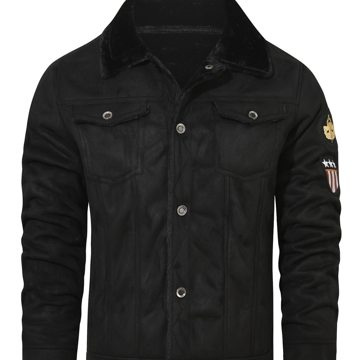 Men's Winter Trucker Jacket – Plush Lined Button Up Jacket with Chest Pockets in Black