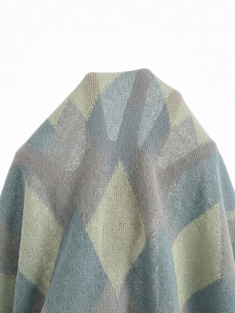 Off Shoulder Sweater Long Sleeve Pullover - Light Blue and Cream - photo 5