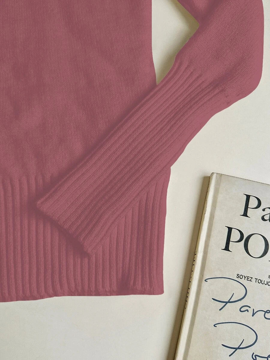 Fleece Lined Turtleneck Sweater Rib Knit Long Sleeve - Rose - photo 4