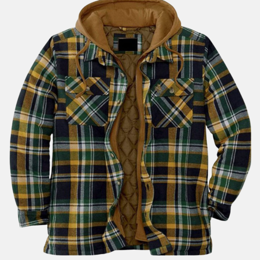 Men's Hooded Flannel Jacket – Quilted Lined Plaid Shacket in Green