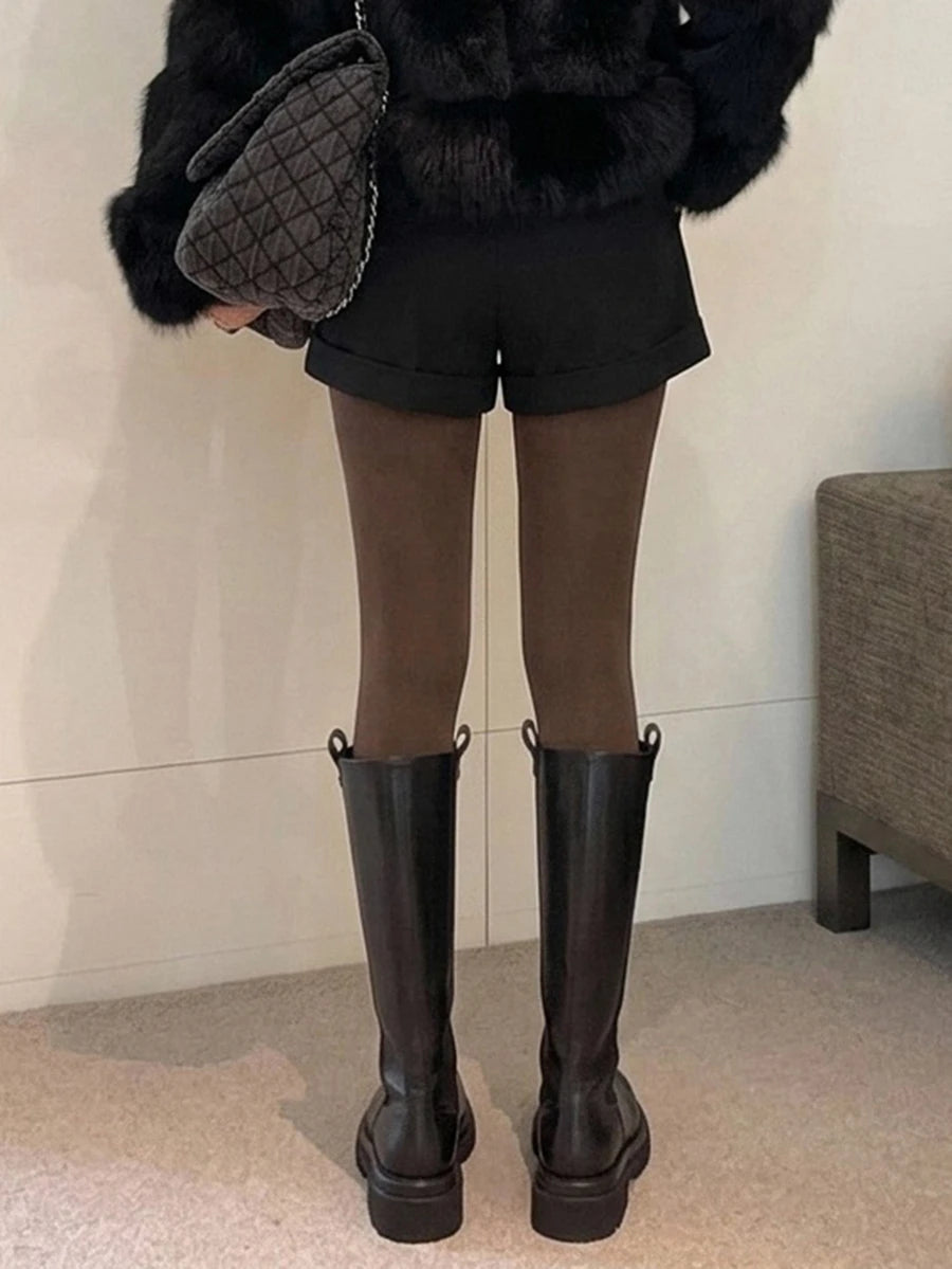 Women's Fleece Lined Tights - Coffee Brown - photo 5