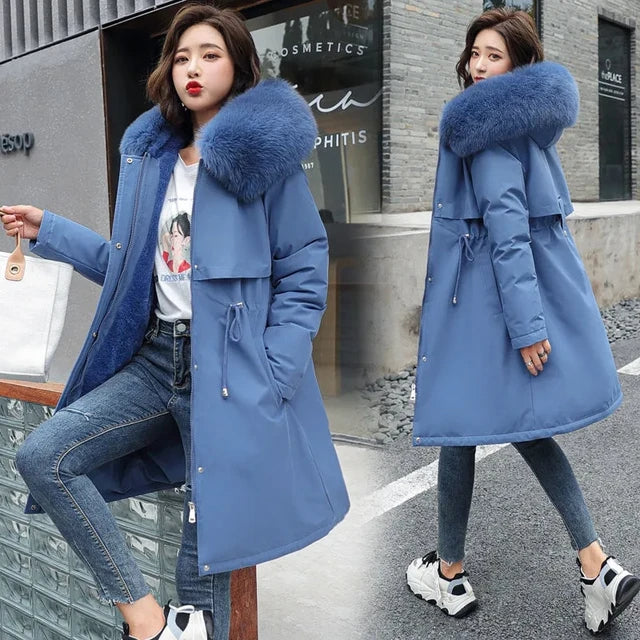 Women's Parka – Hooded Fleece Lined Winter Coat with Plush Trim in Blue