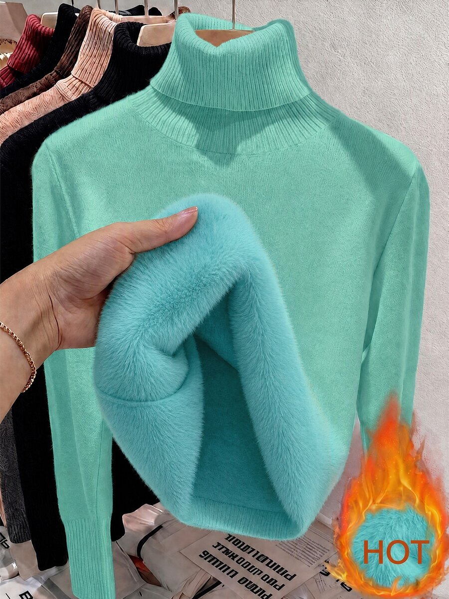 Rib Knit Turtleneck Sweater Long Sleeve Slim Fit - Mint - photo 2
