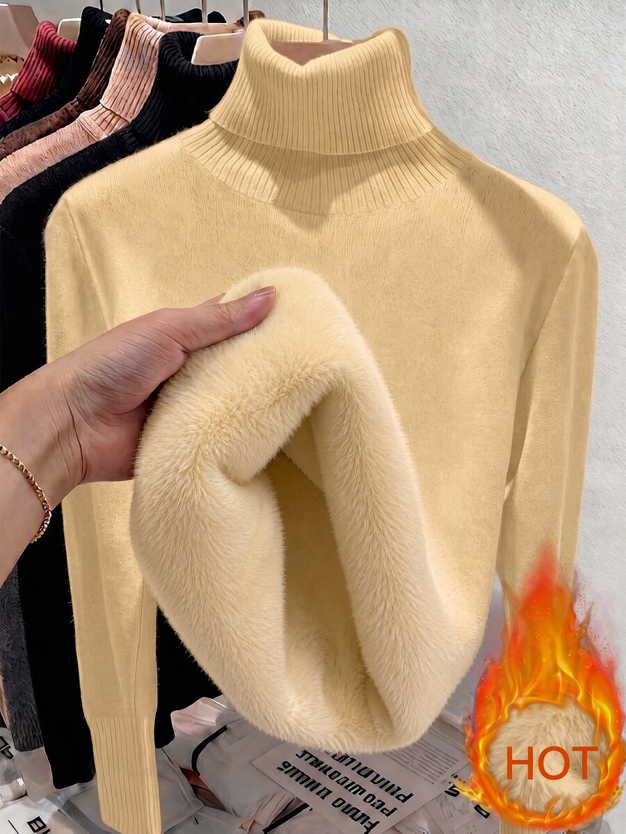 Women's Turtleneck Sweater Long Sleeve Rib Knit Slim Fit - Light Yellow
