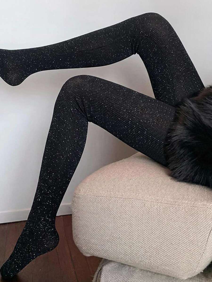 Women's Fleece Lined Tights - Black and Glitter