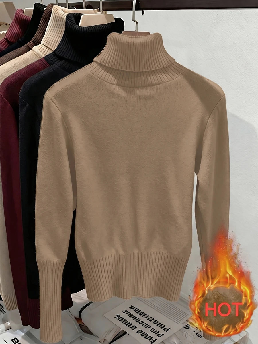 Women's Turtleneck Sweater Long Sleeve Rib Knit Slim Fit - Camel - photo 2
