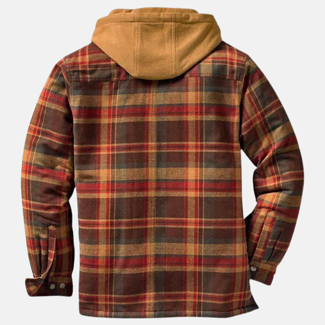 Men's Hooded Flannel Jacket – Quilted Lined Plaid Shacket – alternate view