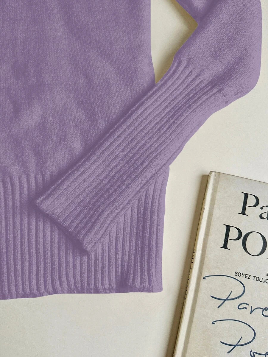 Fleece Lined Turtleneck Sweater Rib Knit Long Sleeve - Lilac - photo 4