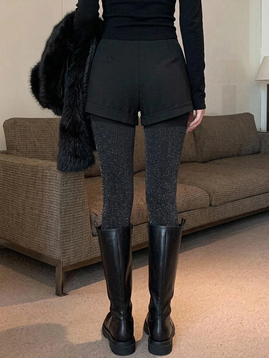 Women's Fleece Lined Tights - Black and Glitter - photo 3