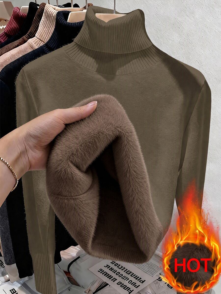 Rib Knit Turtleneck Sweater Long Sleeve Slim Fit - Olive