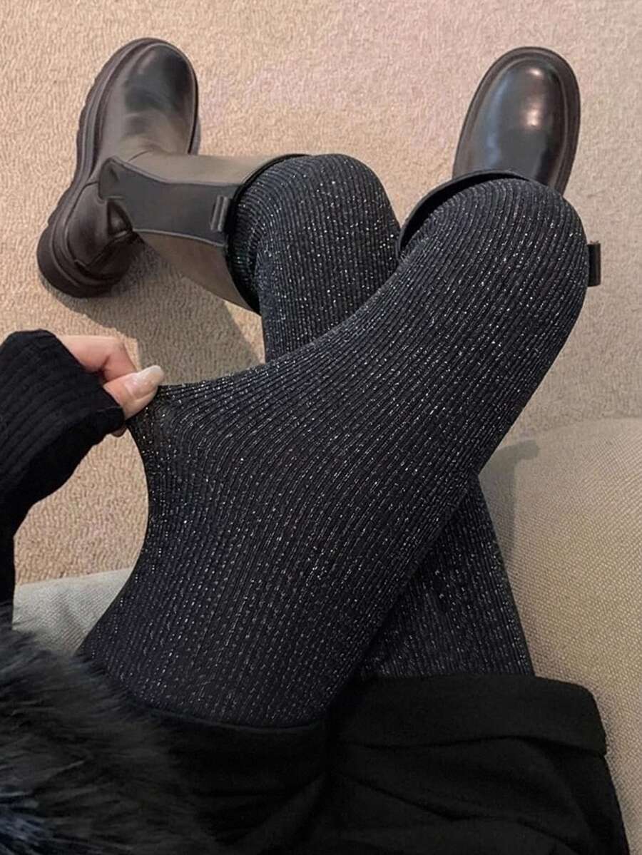 Women's Fleece Lined Tights - Black and Glitter - photo 2