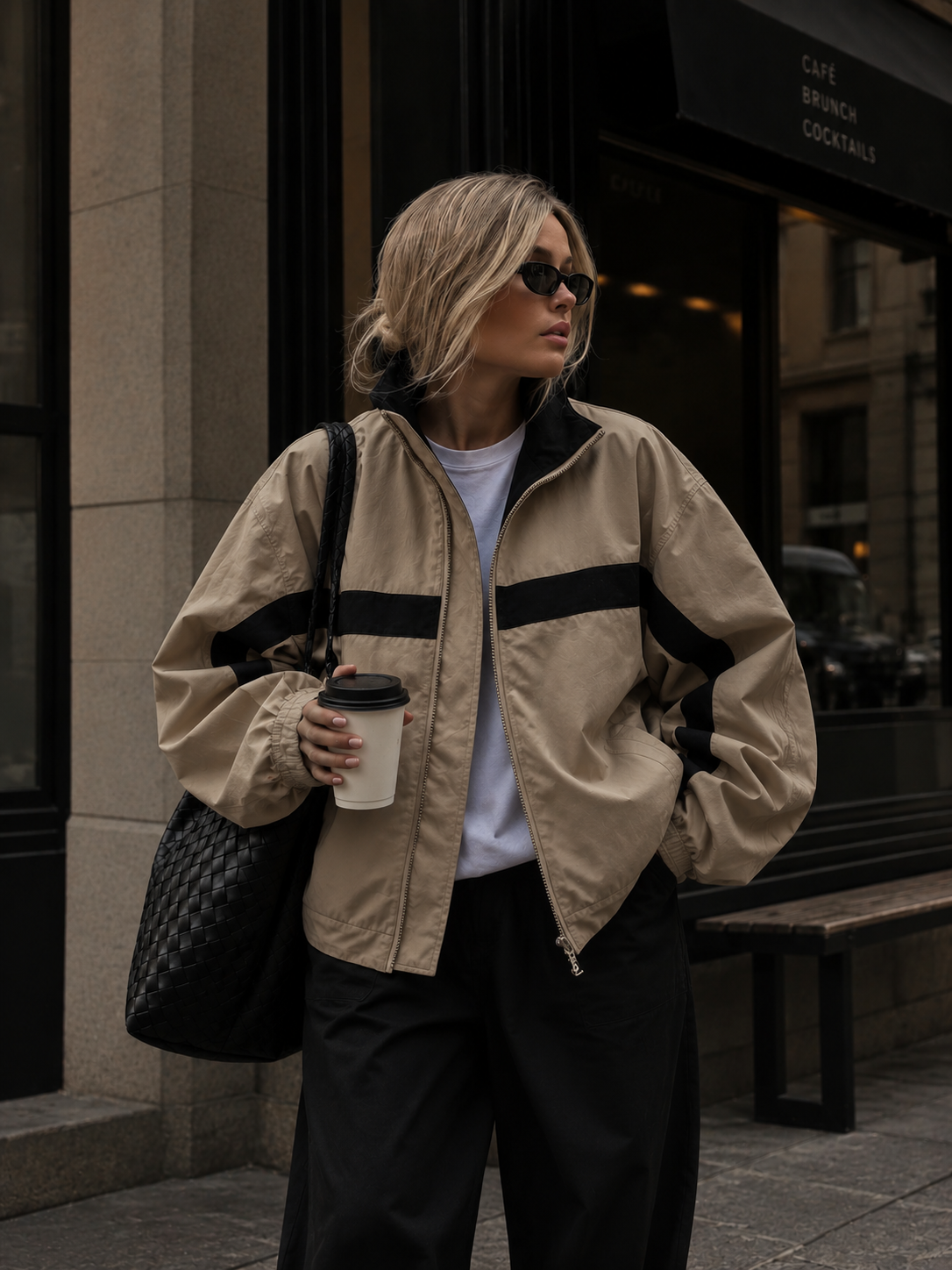 Women's Bomber Jacket – Oversized Vintage Color Block Cropped Jacket – alternate view