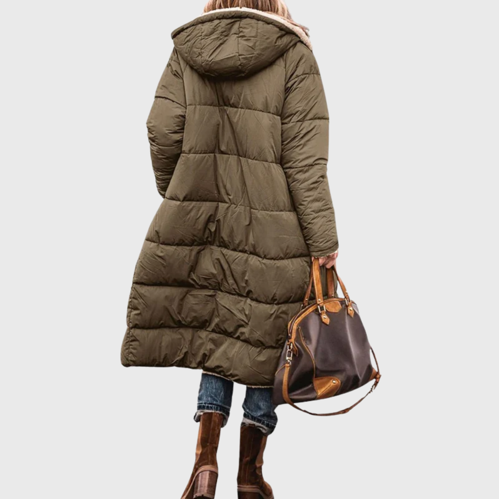 Women's Long Puffer Coat – Reversible Hooded Winter Parka – alternate view