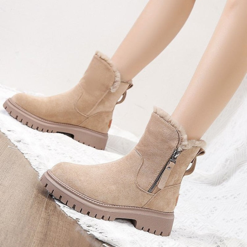 Women's Winter Ankle Boots – Plush Lined Booties with Side Zip & Lug Sole