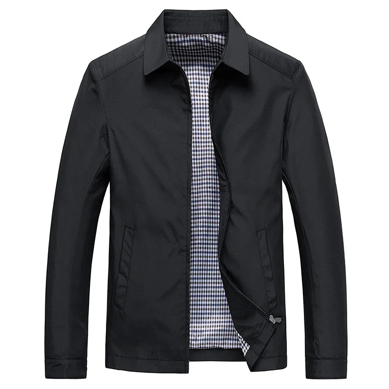 Men's Windbreaker Jacket – Lightweight Harrington Jacket with Plaid Lining in Black
