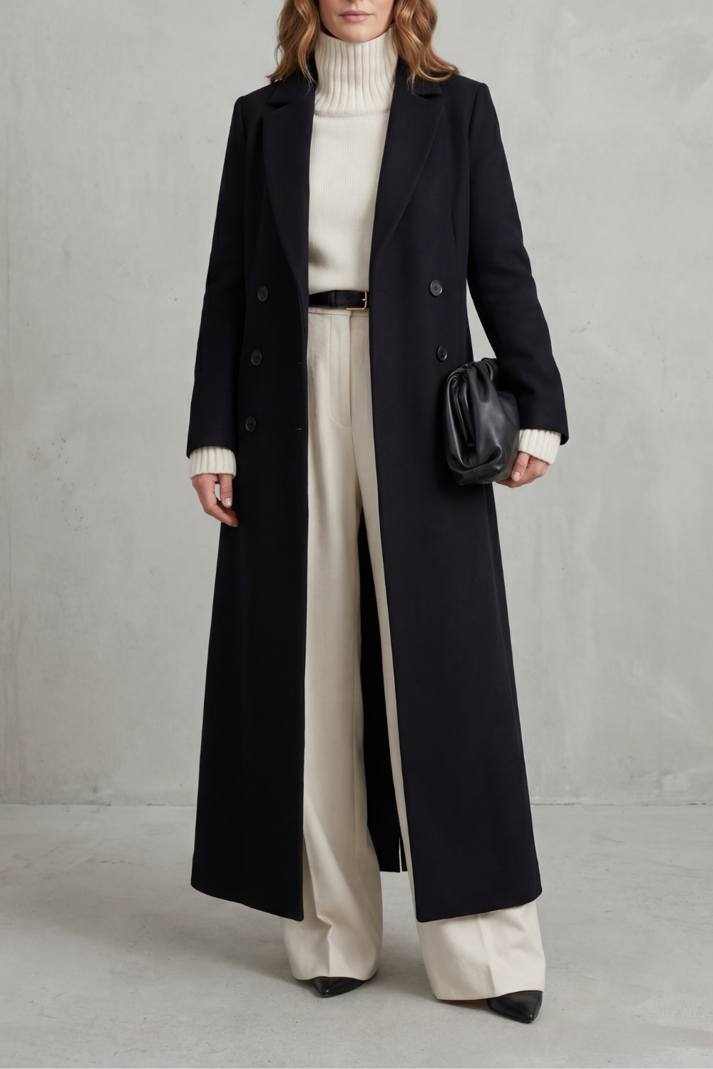 Women's Long Maxi Coat – Double Breasted A-Line Lightweight Coat – alternate view