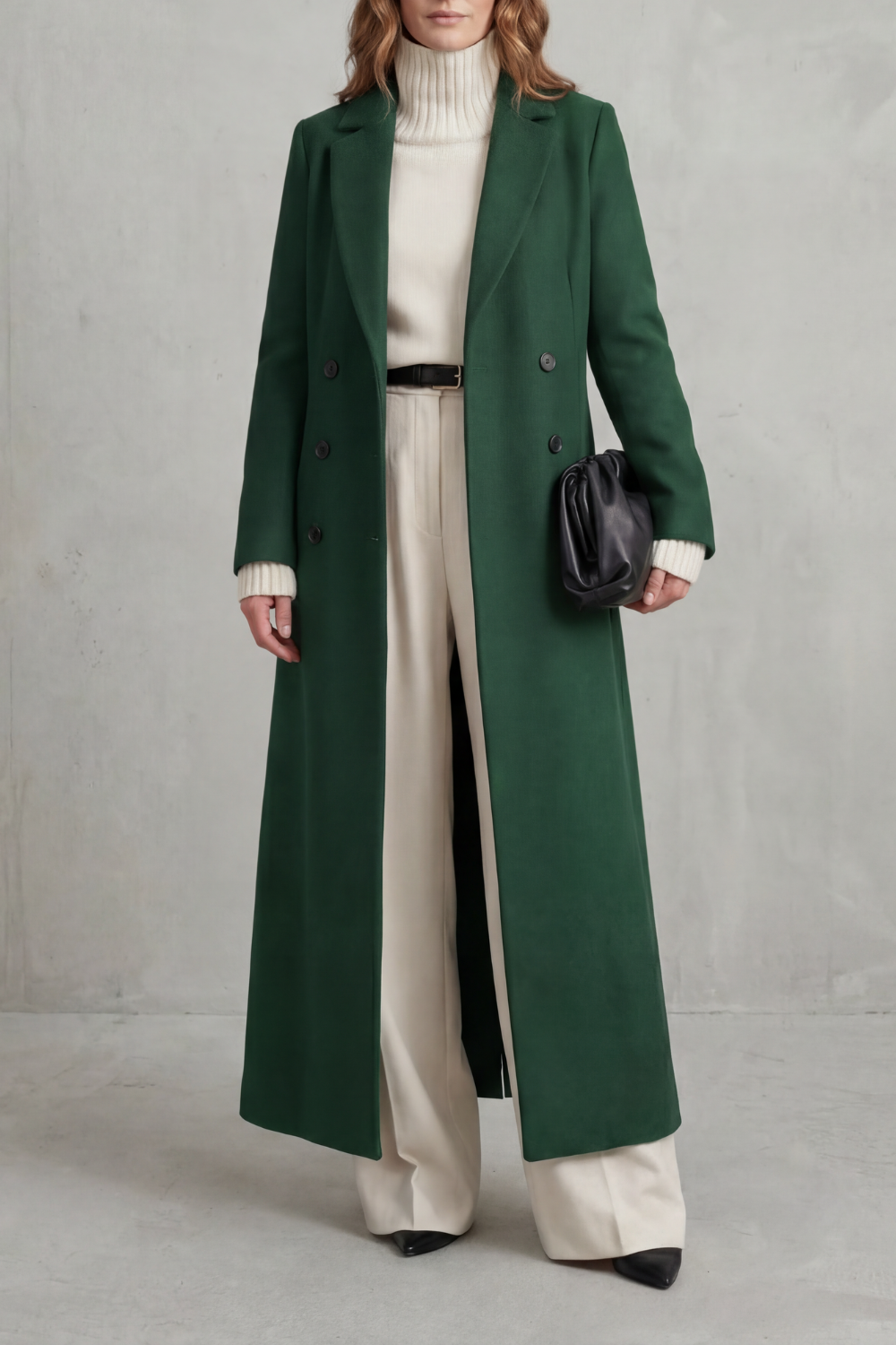 Women's Long Maxi Coat – Double Breasted A-Line Lightweight Coat – alternate view