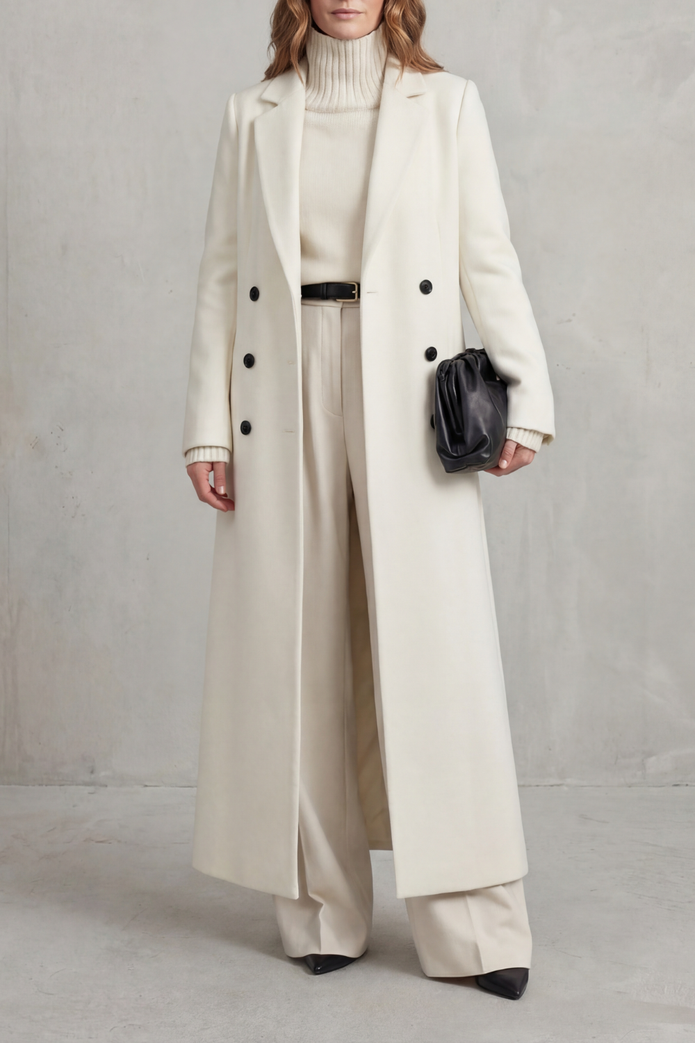 Women's Long Maxi Coat – Double Breasted A-Line Lightweight Coat – alternate view