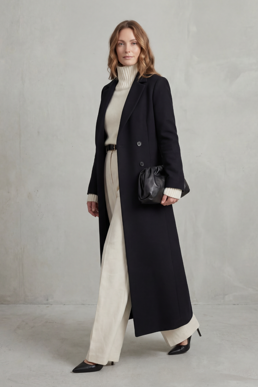 Women's Long Maxi Coat – Double Breasted A-Line Lightweight Coat – alternate view