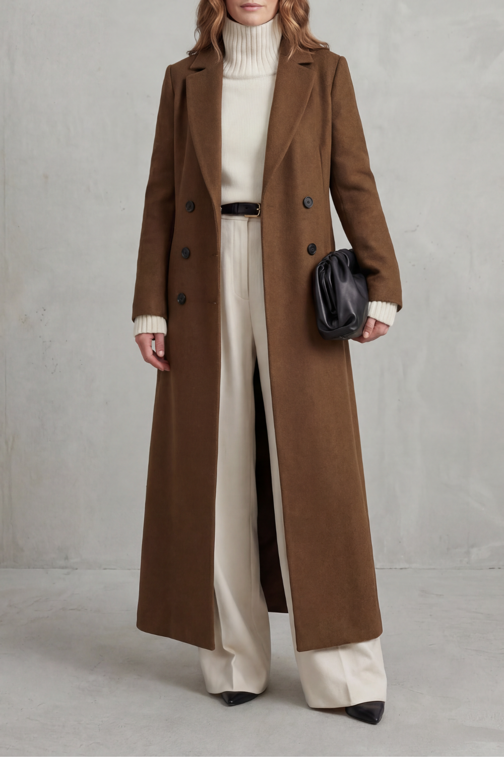 Women's Long Maxi Coat – Double Breasted A-Line Lightweight Coat – alternate view