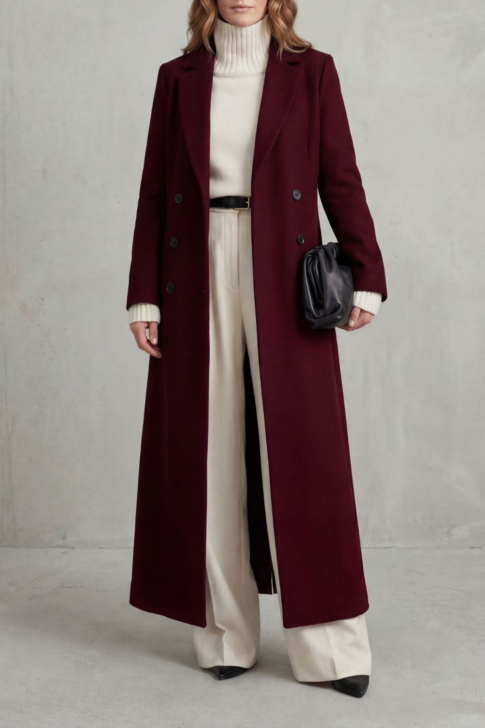 Women's Long Maxi Coat – Double Breasted A-Line Lightweight Coat – alternate view