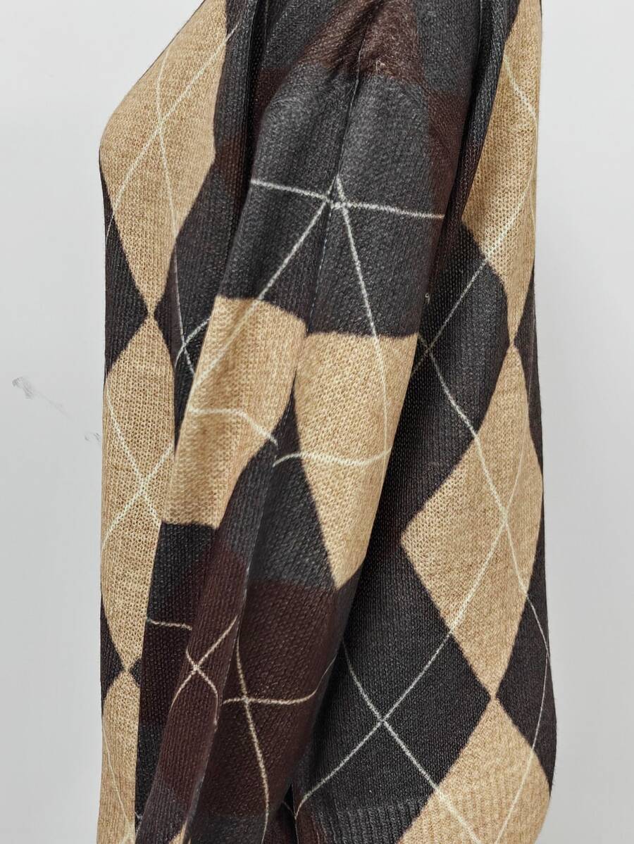 Off Shoulder Sweater Long Sleeve Pullover - Brown and Tan - photo 6