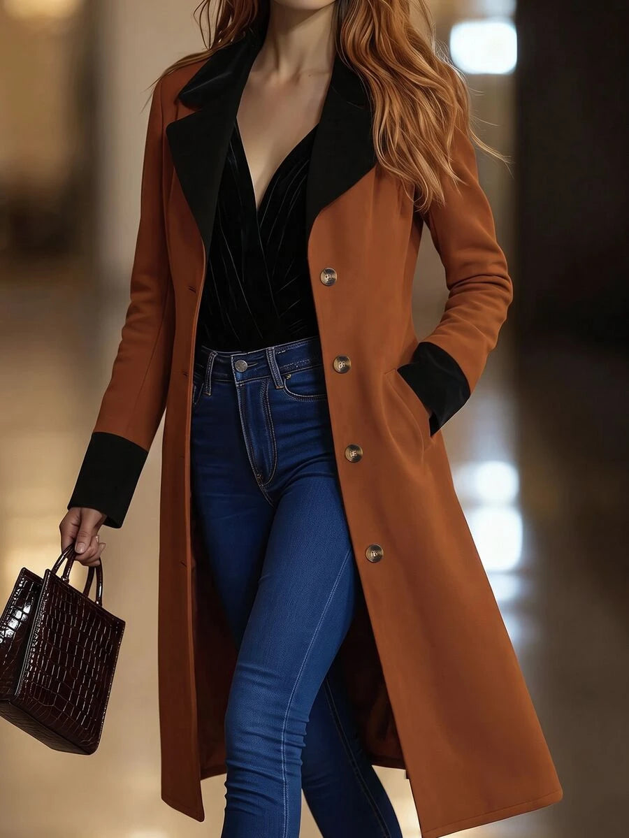Midi Trench Coat With Contrast Collar - Rust - photo 5