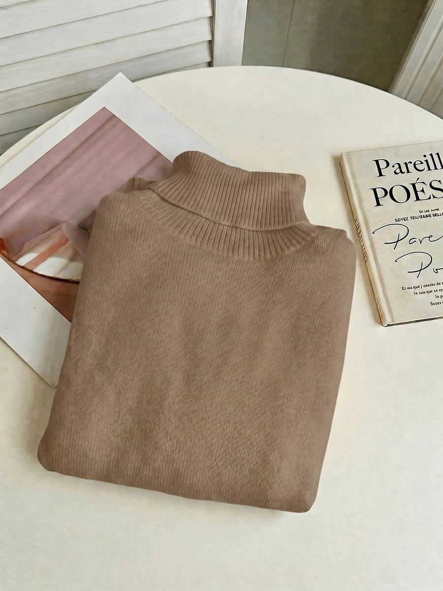 Women's Turtleneck Sweater Long Sleeve Rib Knit Slim Fit - Camel - photo 6