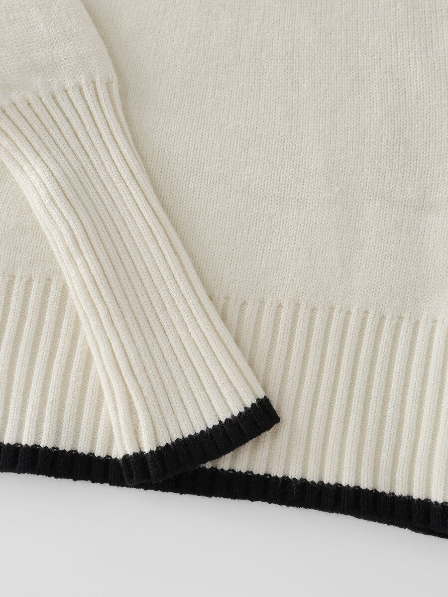Women's Turtleneck Sweater Long Sleeve Rib Knit Slim Fit - Off White - photo 6