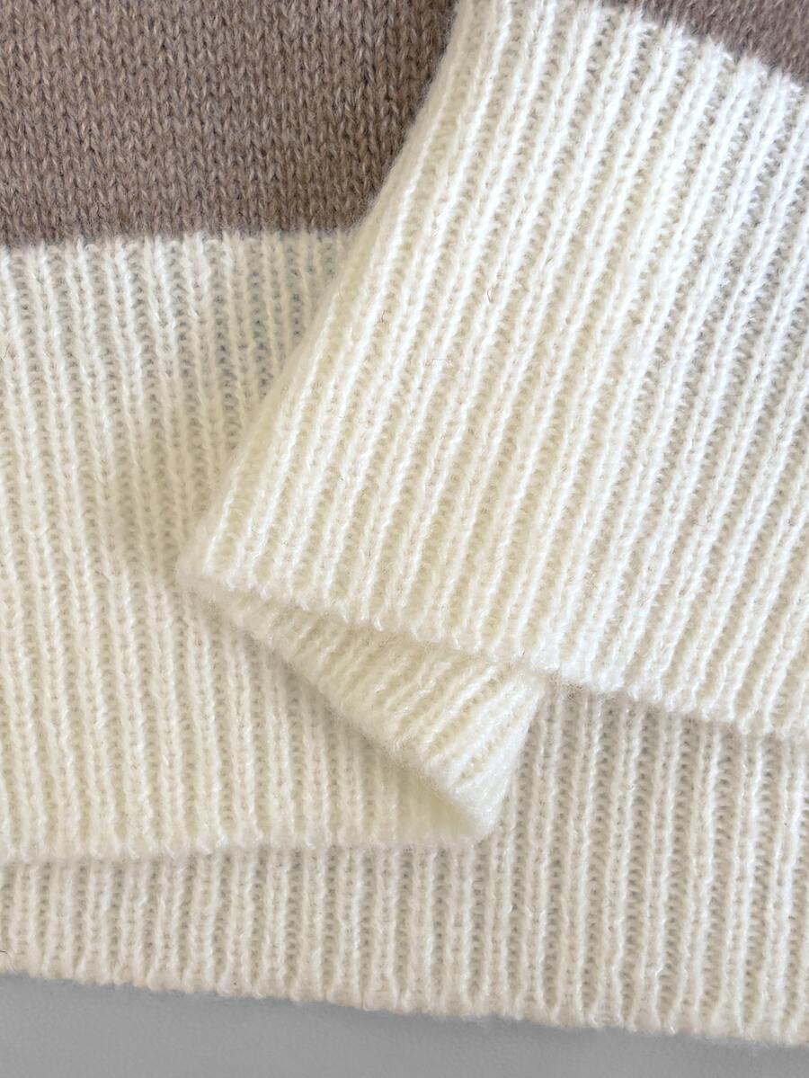 Drop Shoulder Contrast Collar Half Zip Sweater - Taupe - photo 7