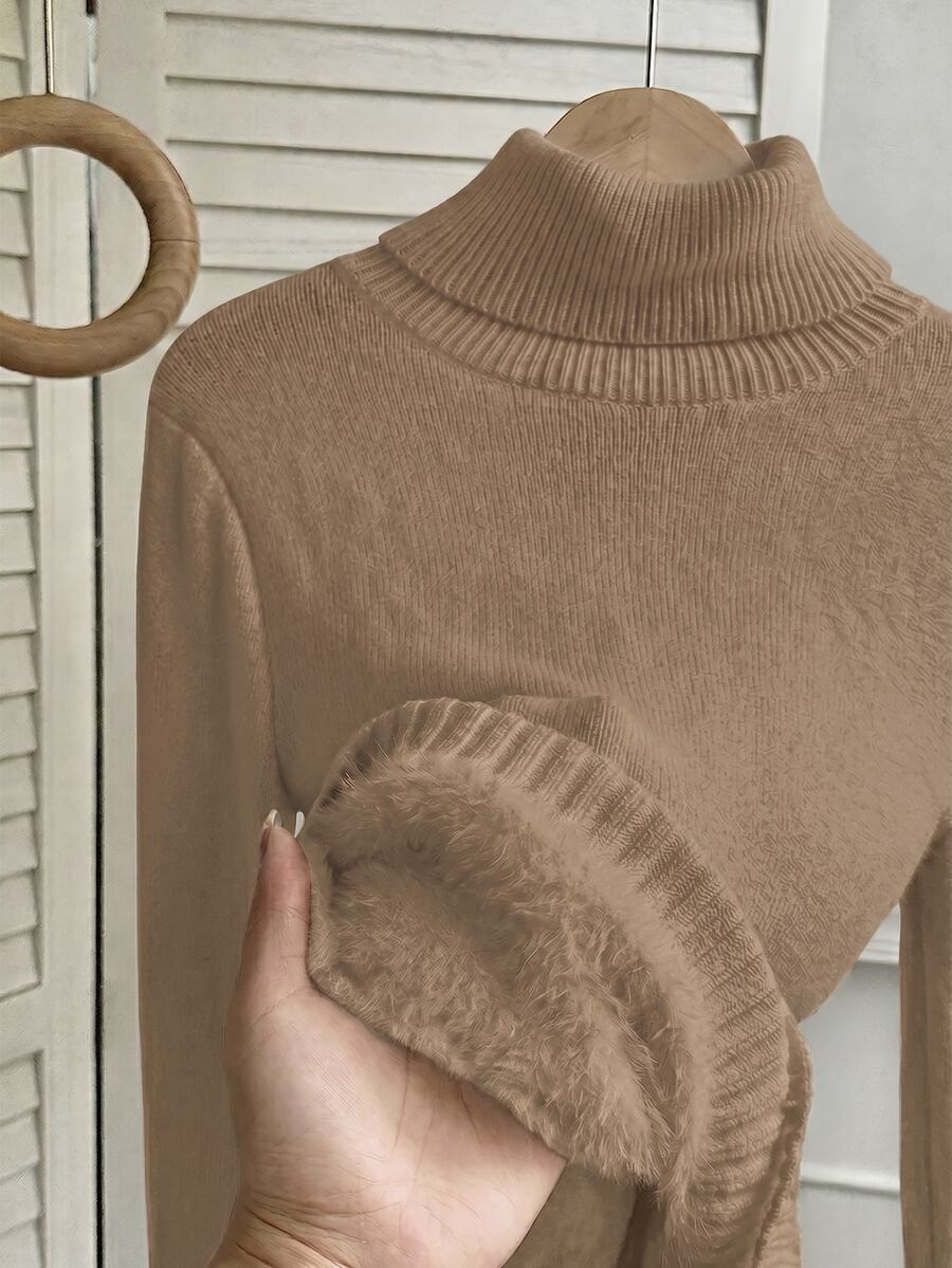 Women's Turtleneck Sweater Long Sleeve Rib Knit Slim Fit - Camel - photo 8