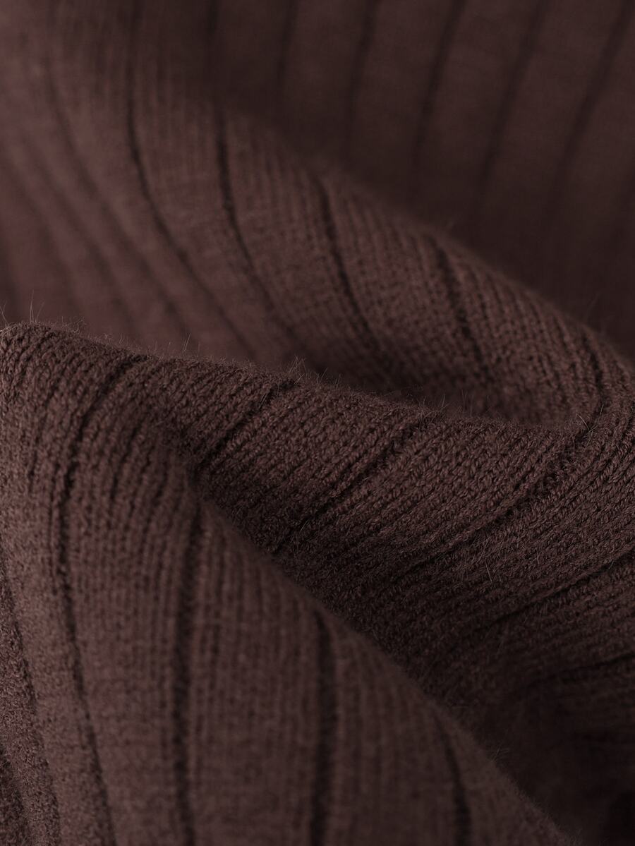 Rib Knit Turtleneck Sweater Long Sleeve Slim Fit - Chocolate - photo 7