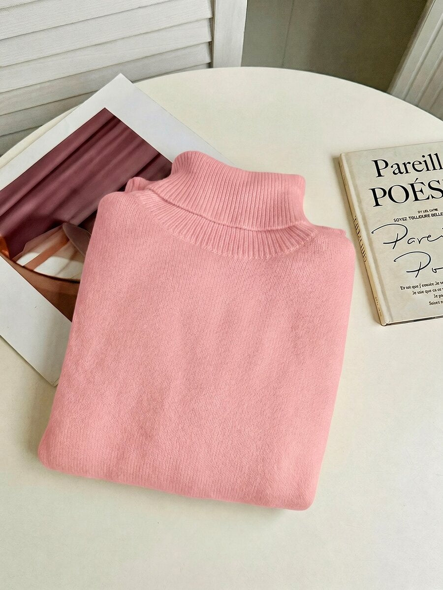 Rib Knit Turtleneck Sweater Long Sleeve Slim Fit - Blush - photo 8