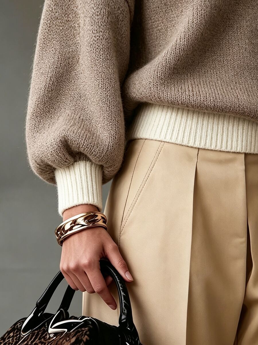 Drop Shoulder Contrast Collar Half Zip Sweater - Taupe - photo 6
