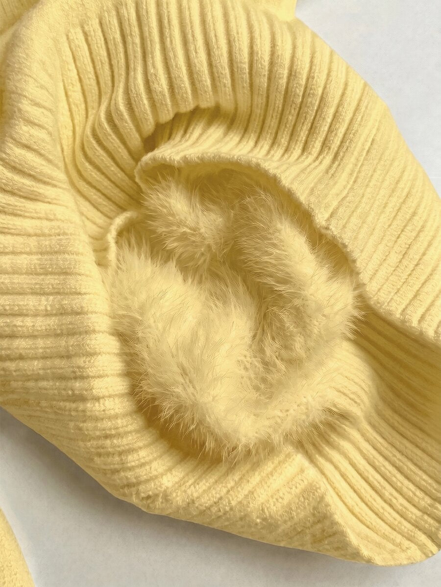 Rib Knit Turtleneck Sweater Long Sleeve Slim Fit - Butter Yellow - photo 4