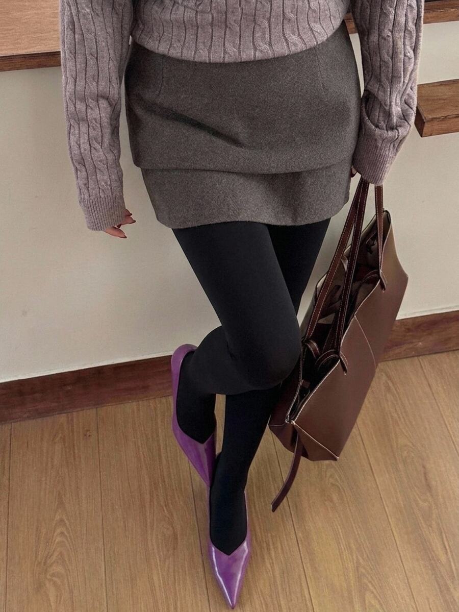 Women's Fleece Lined Tights - Black 4 - photo 2