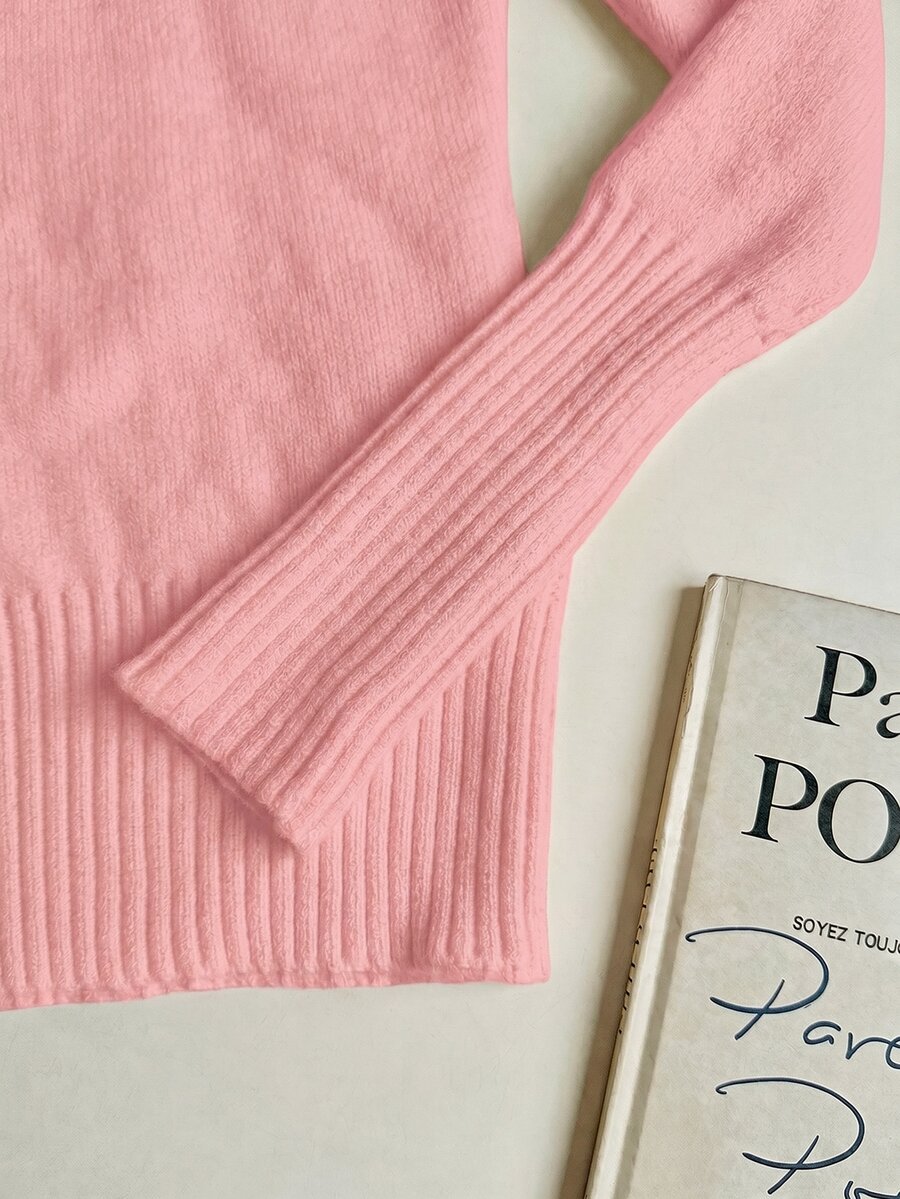 Rib Knit Turtleneck Sweater Long Sleeve Slim Fit - Blush - photo 5